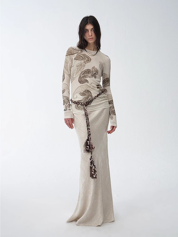 Retro bias-cut linen blended straight fishtail maxi skirt"Light and breezy"-0