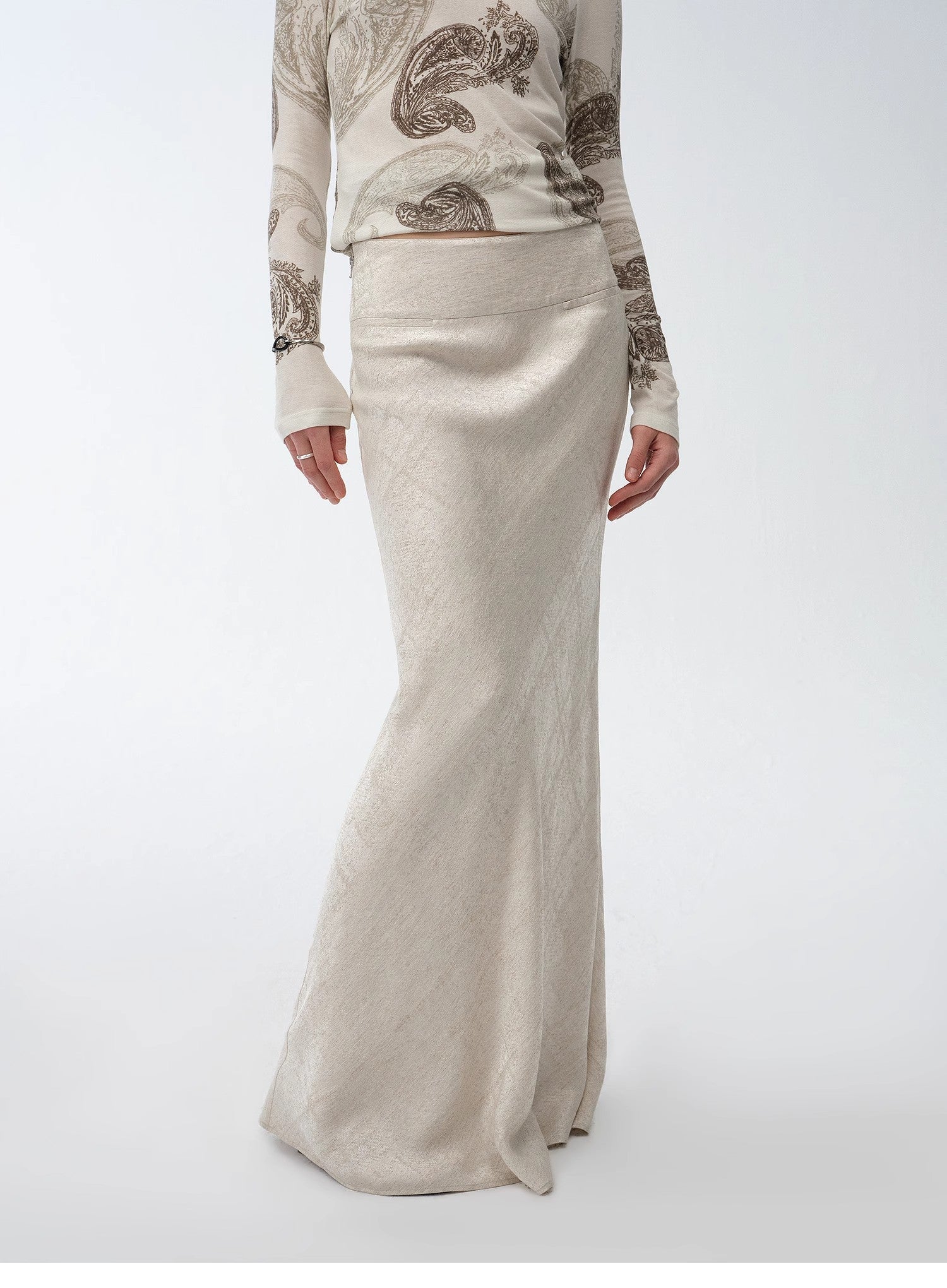 Retro bias-cut linen blended straight fishtail maxi skirt"Light and breezy"-4