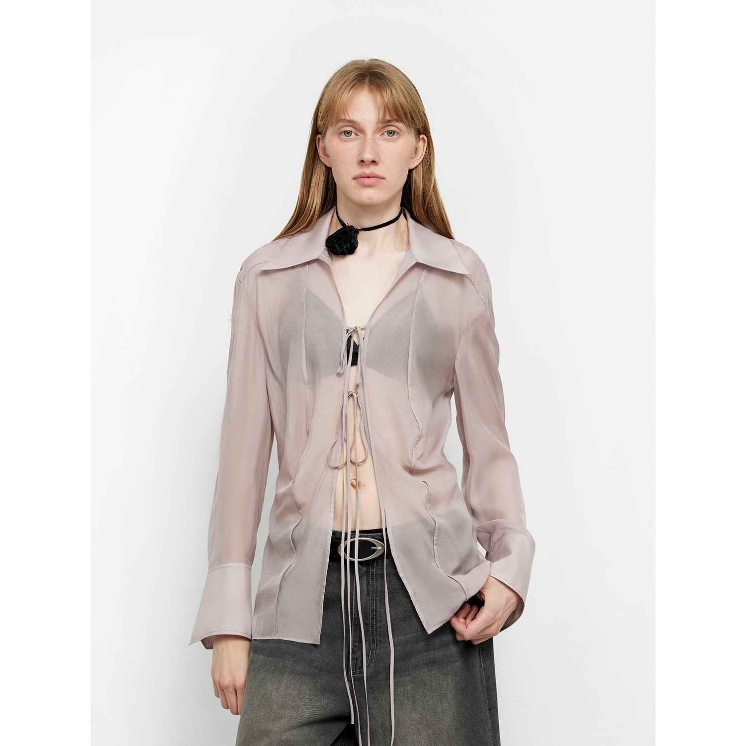 Firelady Fur silk chiffon summer top with a light, hazy drape and lace-up design, offering sun protection and cool comfort.