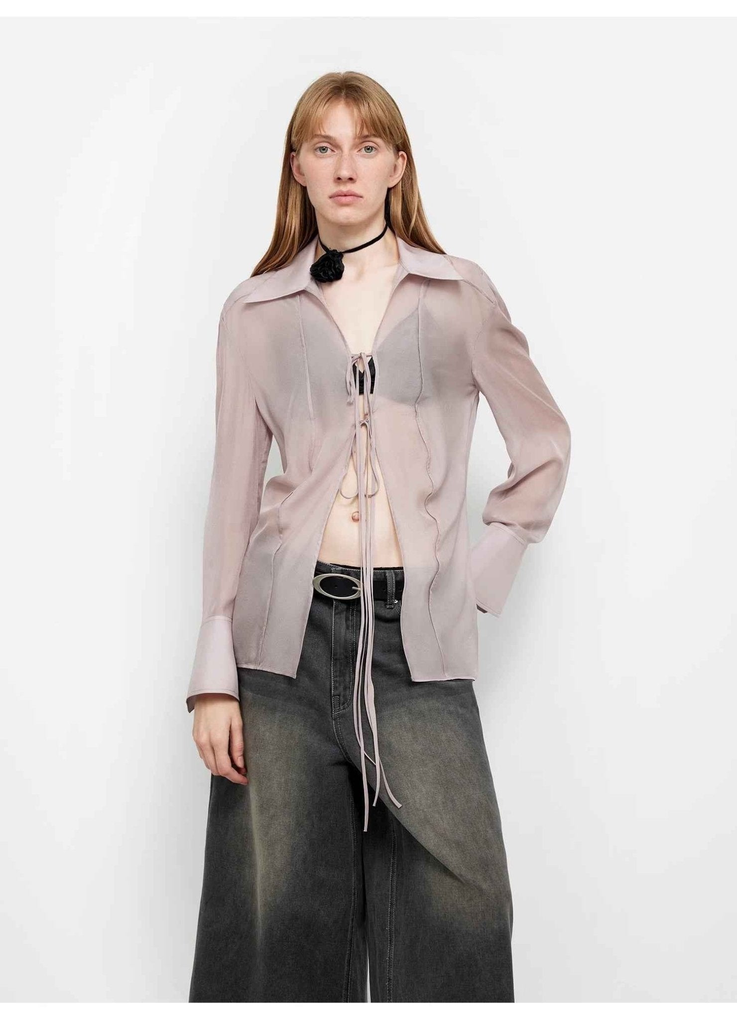 Firelady Fur silk chiffon summer top with a cool, hazy drape and lace-up design for sun protection and breezy comfort.