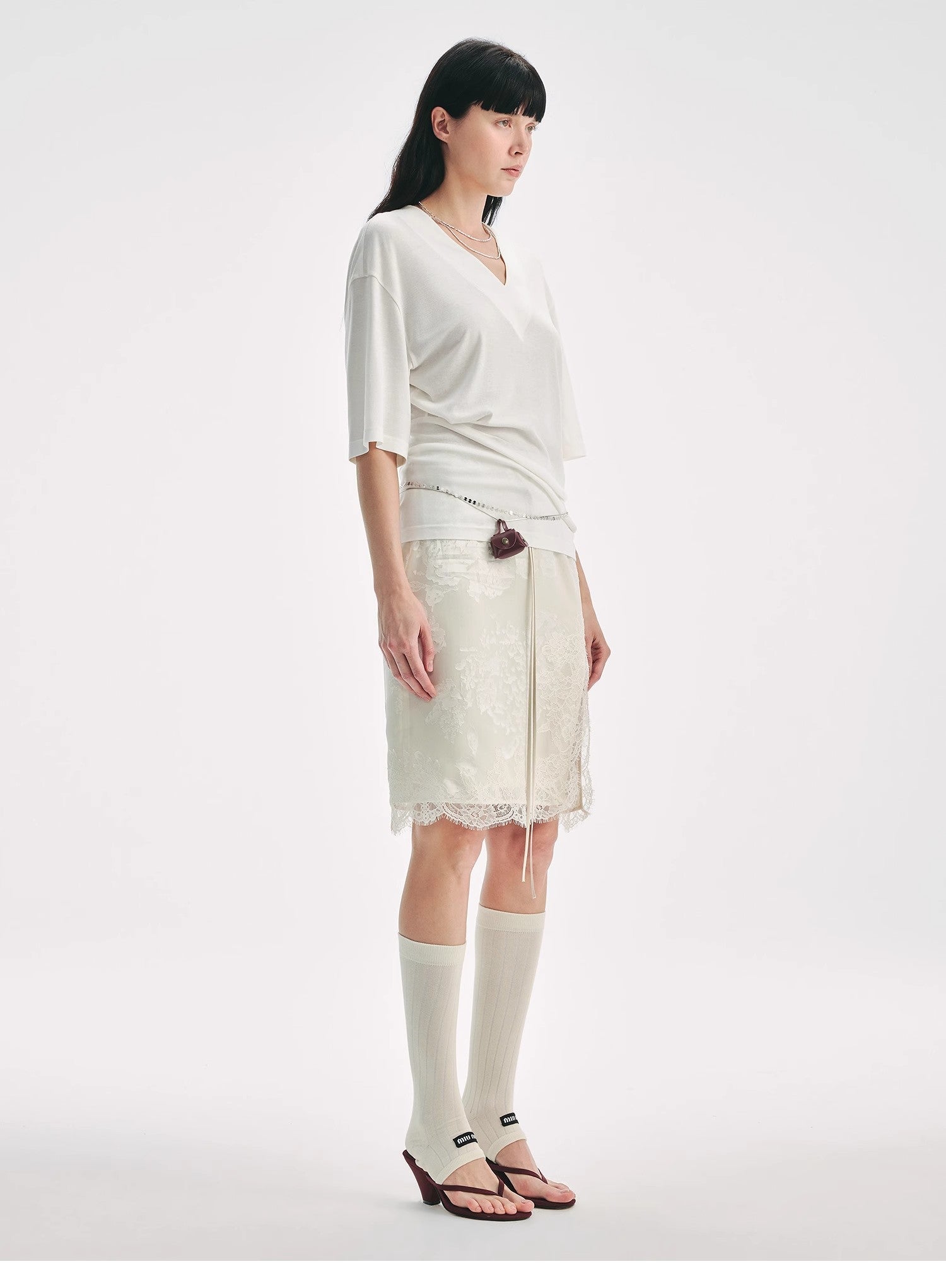 Women's Silk Tencel V-Neck Pleated Shirt by Firelady Fur, featuring a loose fit, dropped shoulders, and elegant pleats.