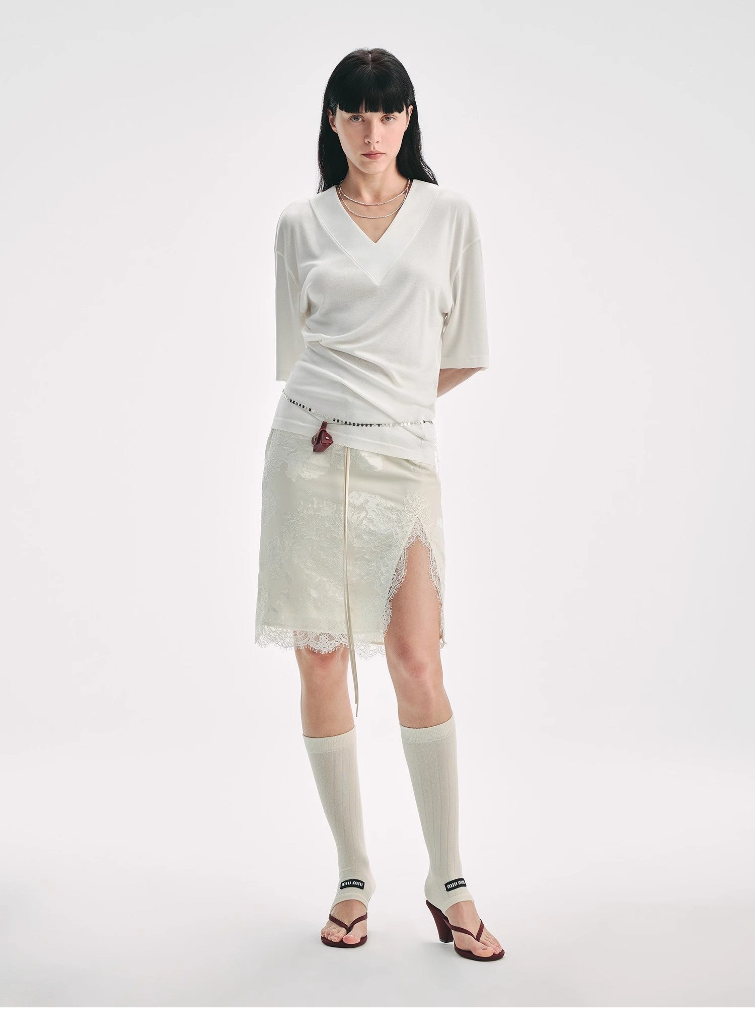 Women's silk Tencel V-neck pleated shirt with dropped shoulders by Firelady Fur, featuring a loose fit and elegant design.