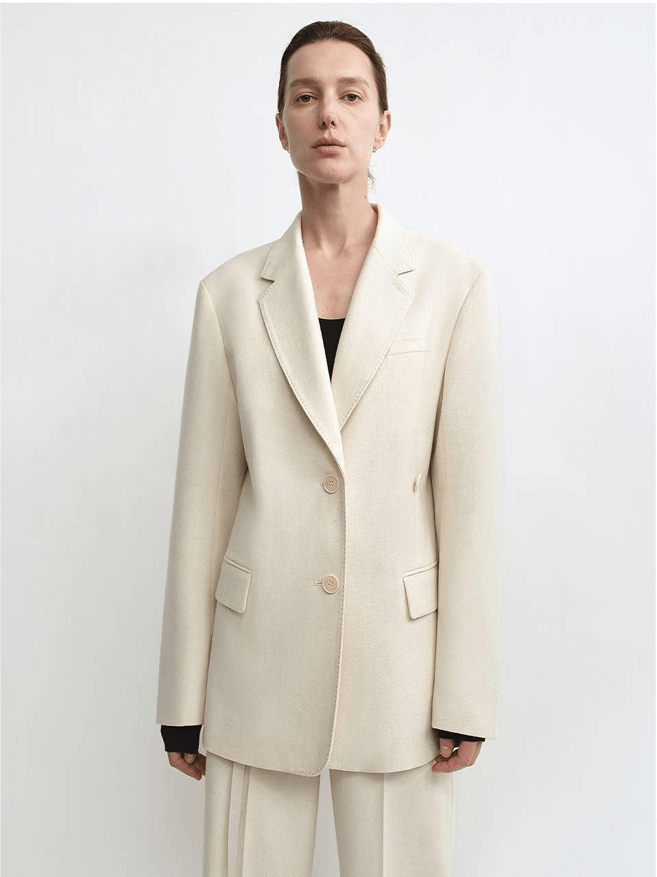 Firelady Fur women's merino wool oversized blazer and trousers set, wrinkle-resistant and stylish for a sophisticated look.