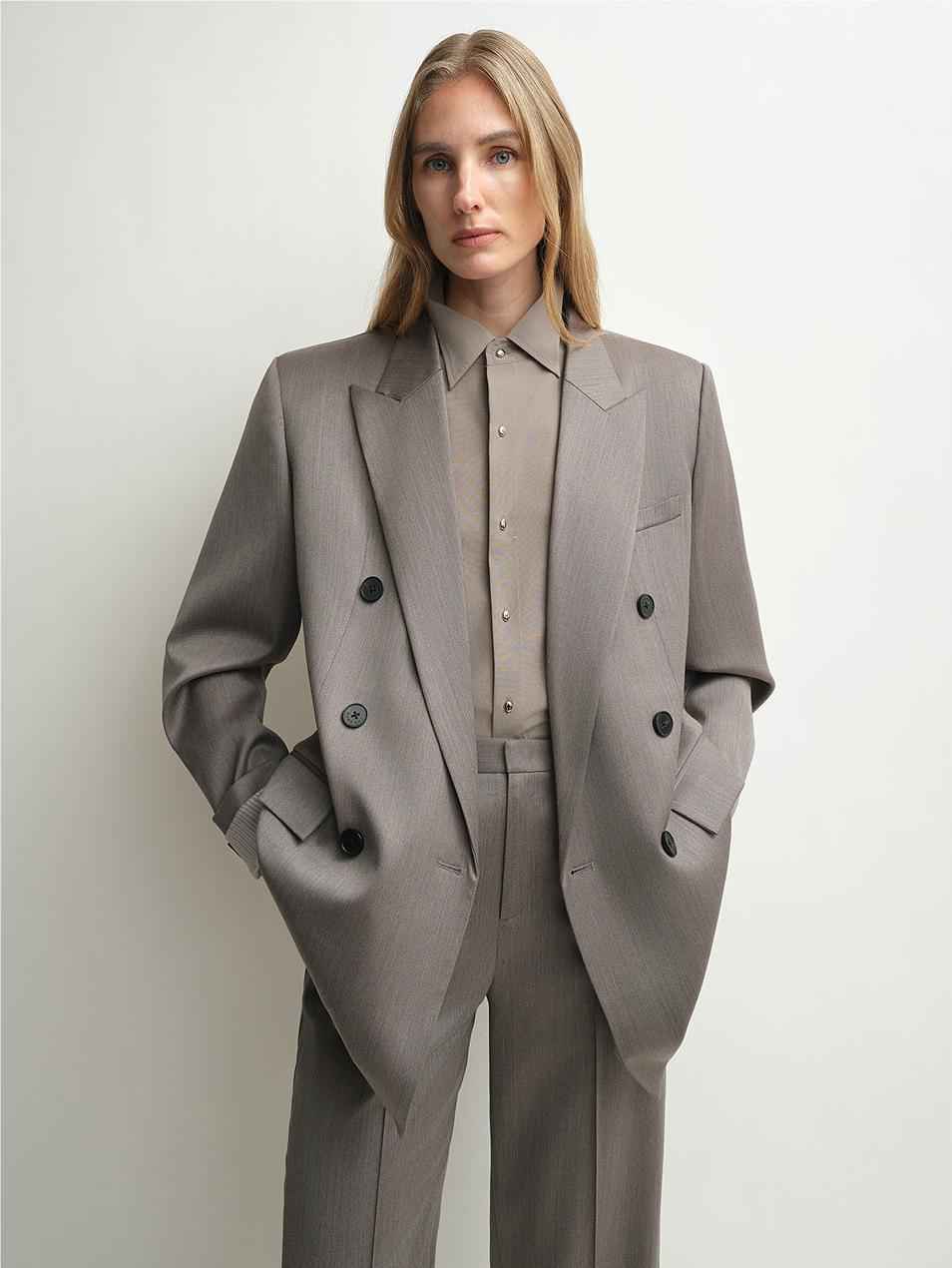 THE ARTM Women's Double-Breasted Wool Blazer - Peak Lapel Tuxedo Jacket-0