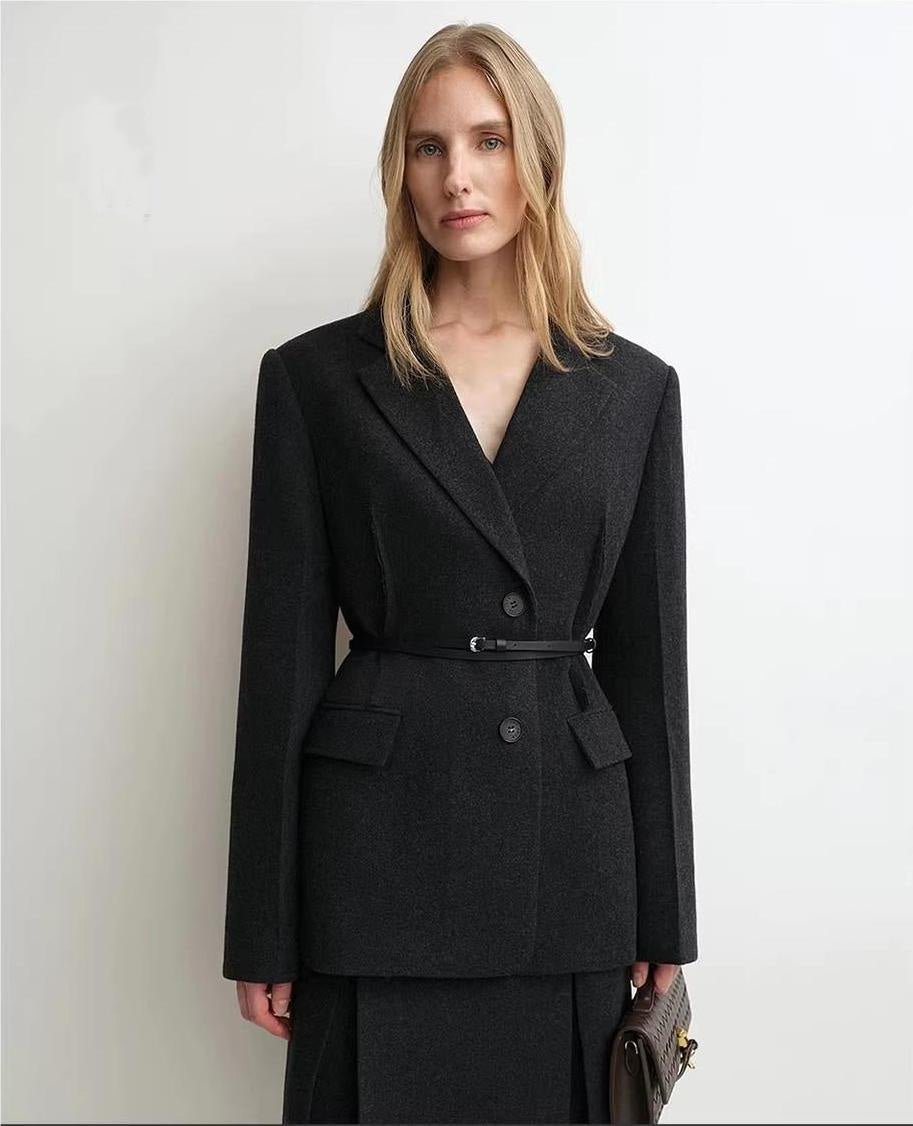 Firelady Fur wool A-line blazer and matching skirt set, women's tailored blazer with fitted design and classic silhouette.