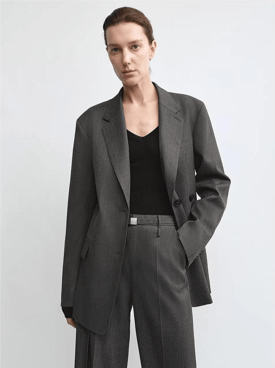 THE ARTM Wool & Silk Blend Oversized Suit Set - Wrinkle-Resistant Blazer & Trousers-2