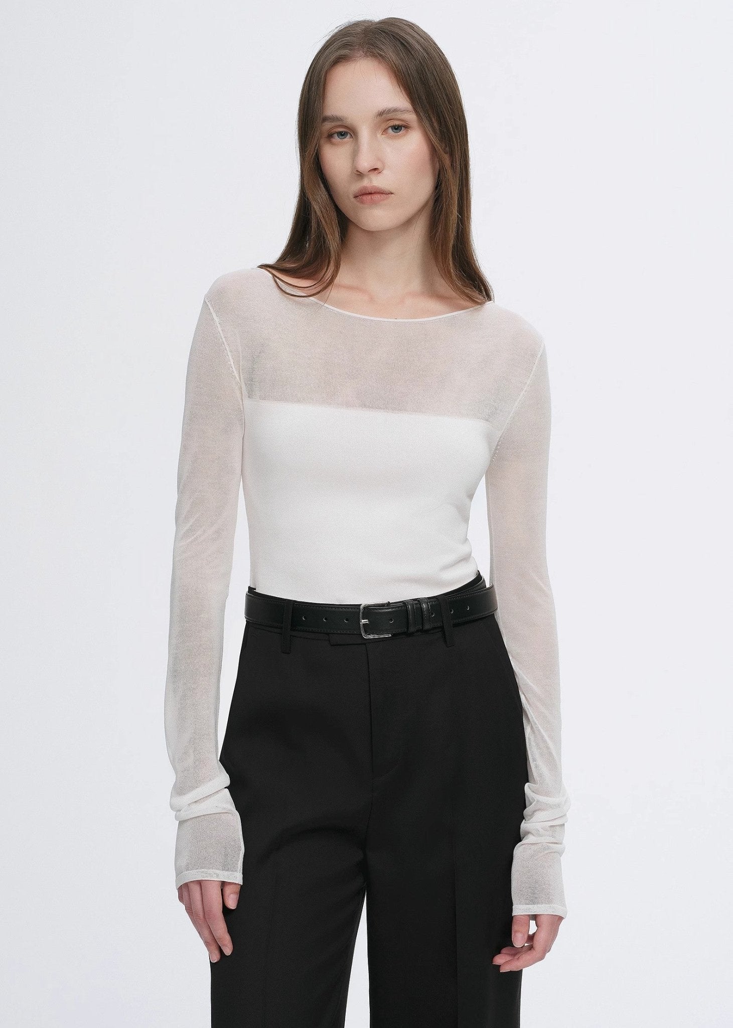 Firelady Fur acetate Tencel shirt, slim-fit long-sleeve top with transparent patchwork design for women.