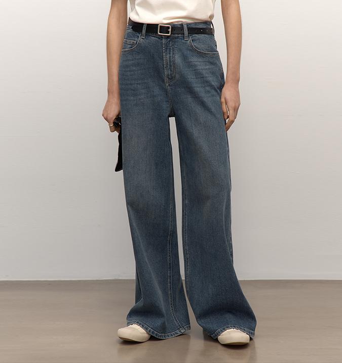 Turkish double-core micro-elastic snowflake denim versatile tall and slim low-waist denim wide-leg pants-1
