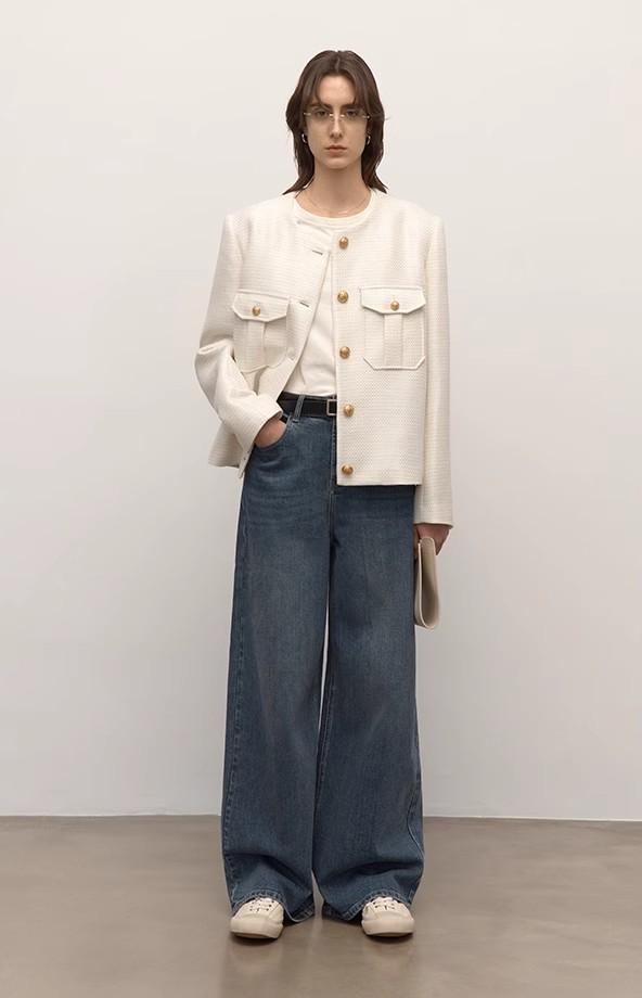 Turkish double-core micro-elastic snowflake denim versatile tall and slim low-waist denim wide-leg pants-0