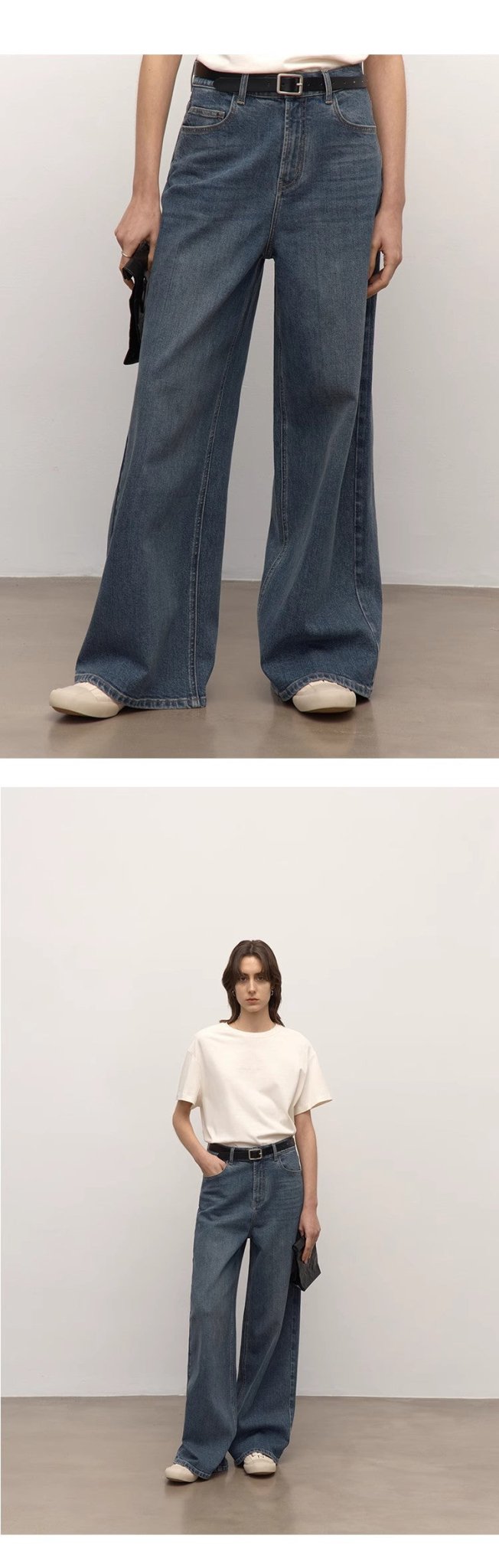 Turkish double-core micro-elastic snowflake denim versatile tall and slim low-waist denim wide-leg pants-4