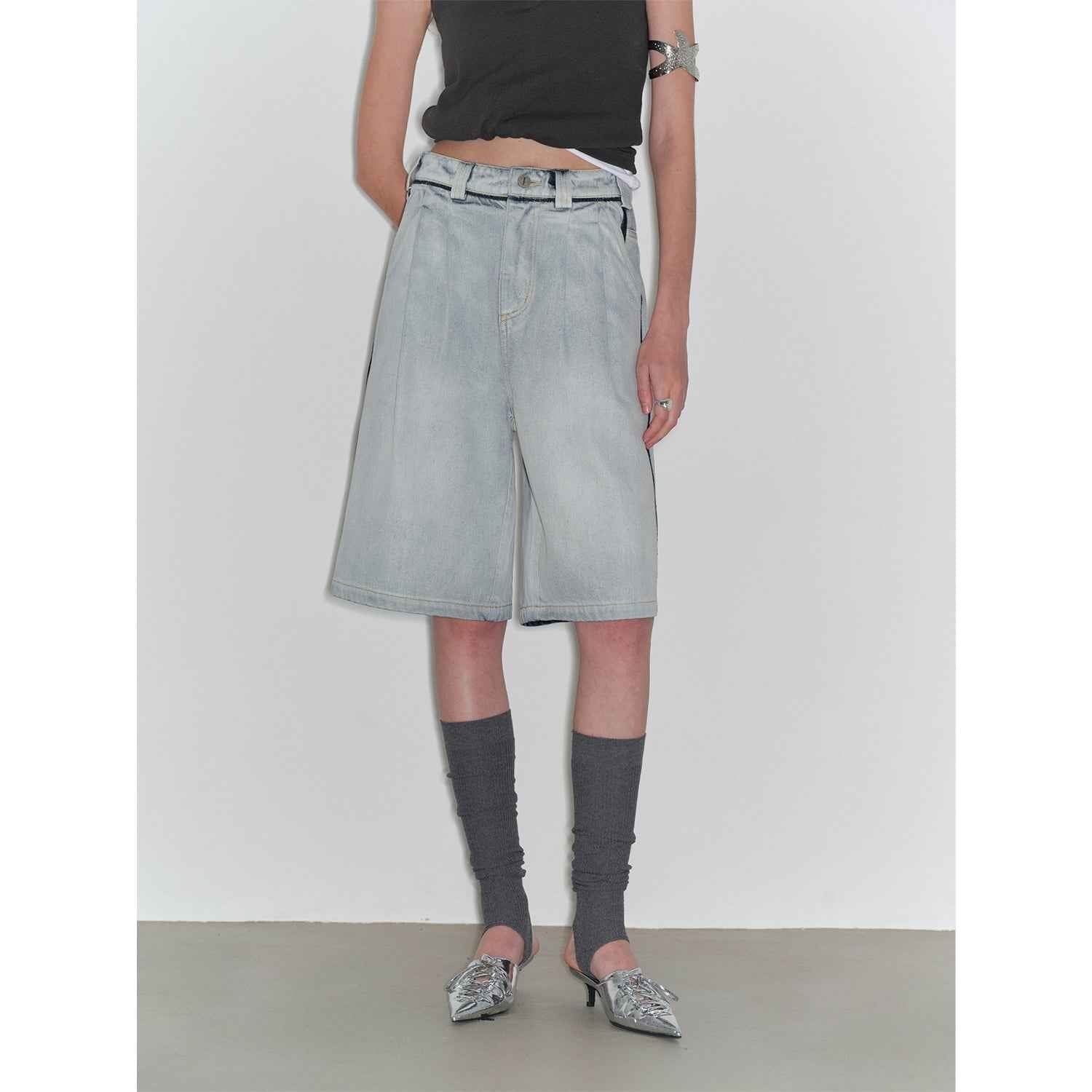 “Unruly Sonata” Neutral Style Loose Feeling Imported Washed Mid Rise Bumped Side Wide Leg Washed Denim Mid Pants-4