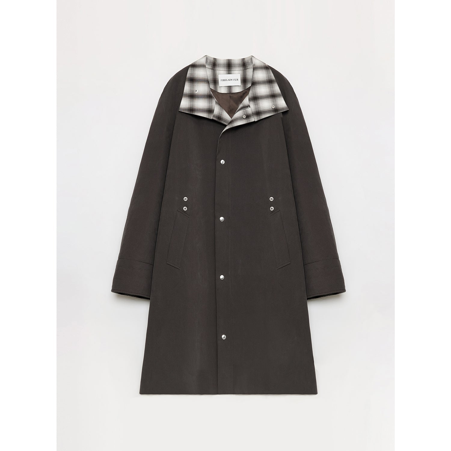 Firelady Fur Urban Island Retro plaid trench coat for women, mid-length workwear style with lapel collar and vintage-inspired design.
