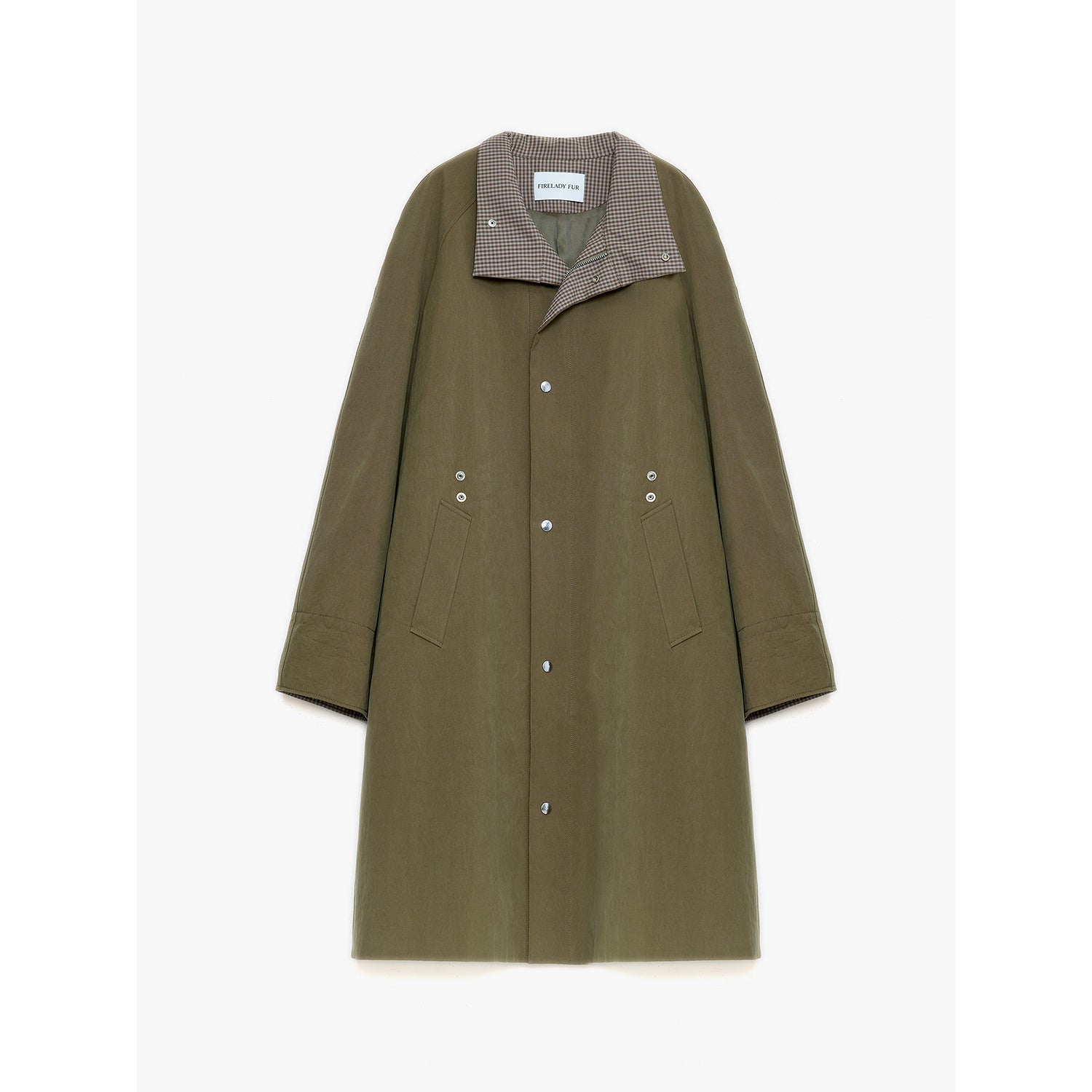 Firelady Fur women's Urban Island Retro plaid trench coat with mid-length, workwear style, lapel collar, and vintage-inspired design.