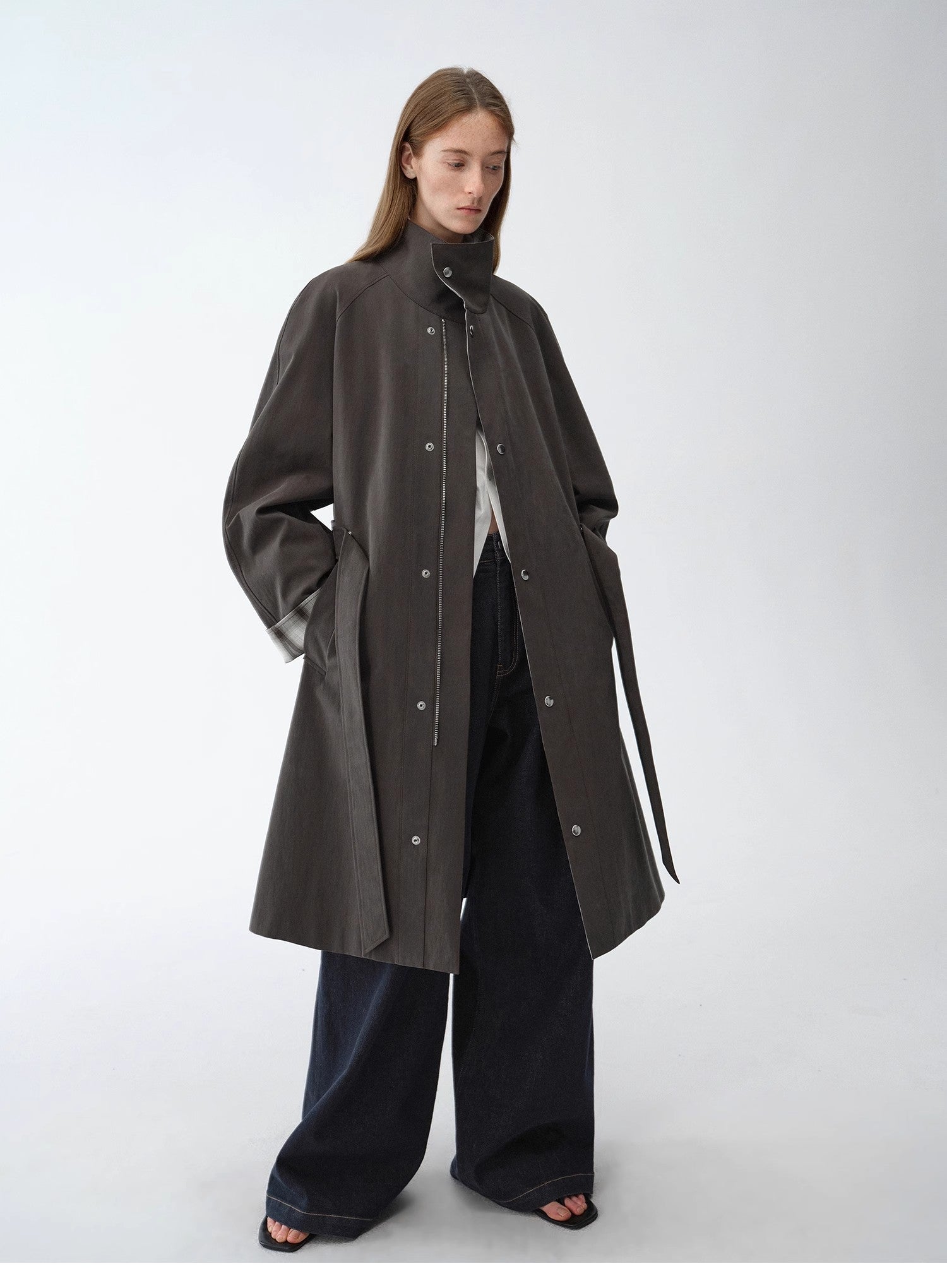 Firelady Fur Urban Island Retro plaid trench coat for women, mid-length workwear with lapel collar, stylish outerwear by Maison Élvorain