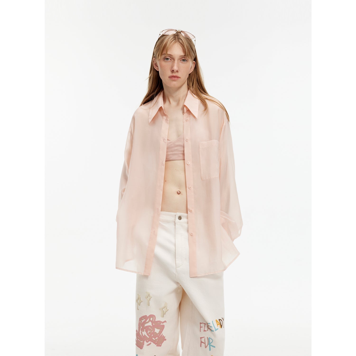Firelady Fur relaxed cupro shirt with wave pattern, sun-proof fabric, ideal for spring wear.