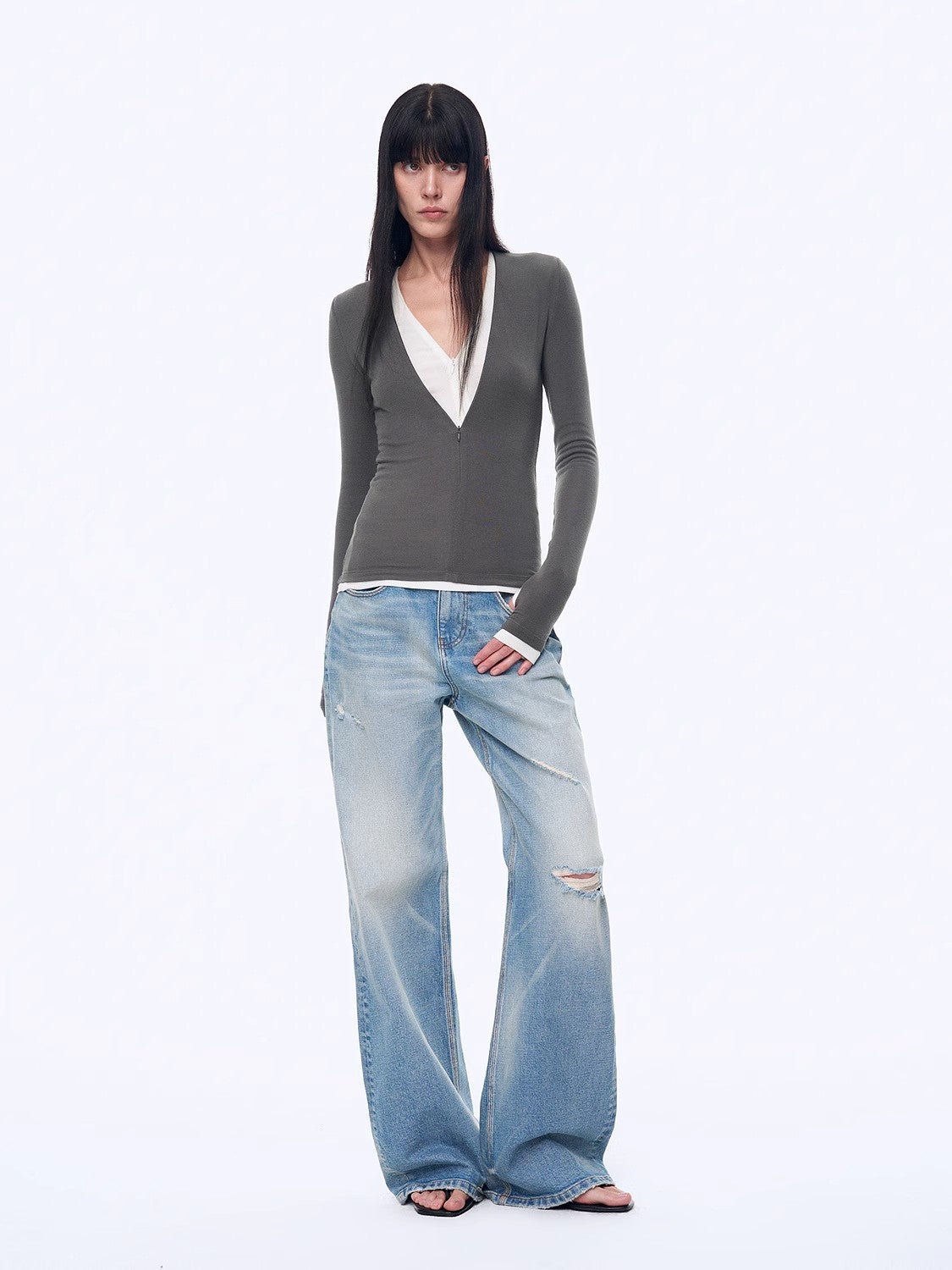 "West City Rhythm" Handmade Whisker Washed Flared Jeans Spring-0