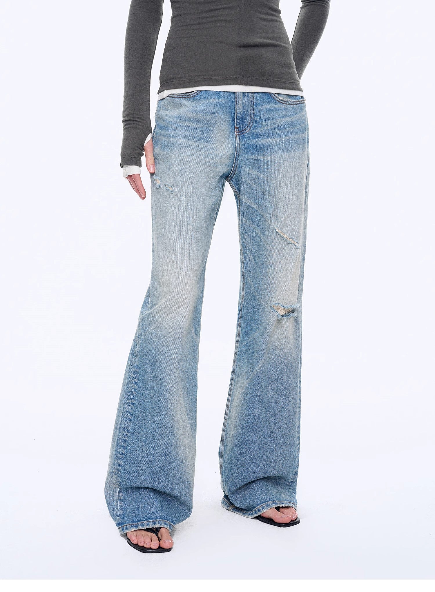 "West City Rhythm" Handmade Whisker Washed Flared Jeans Spring-1