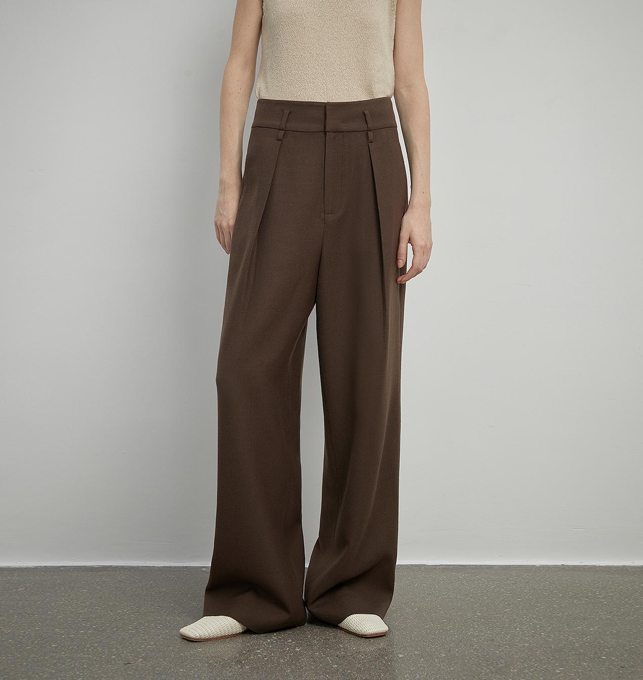 White women's wide-leg pants by Firelady Fur, casual straight style with a high waist, draped floor-length design.